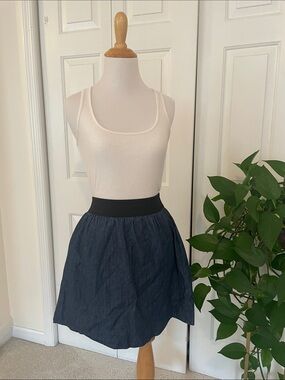 Women's Navy A-Line with Black Waistband Denim dress with razorback top